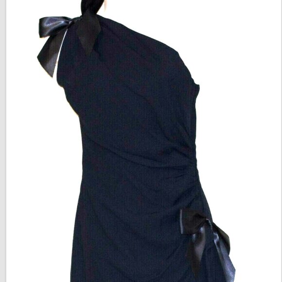 Jeri New York Saks Fifth Avenue Black Asymmetrical Bow Shoulder Dress 4 - Picture 1 of 5